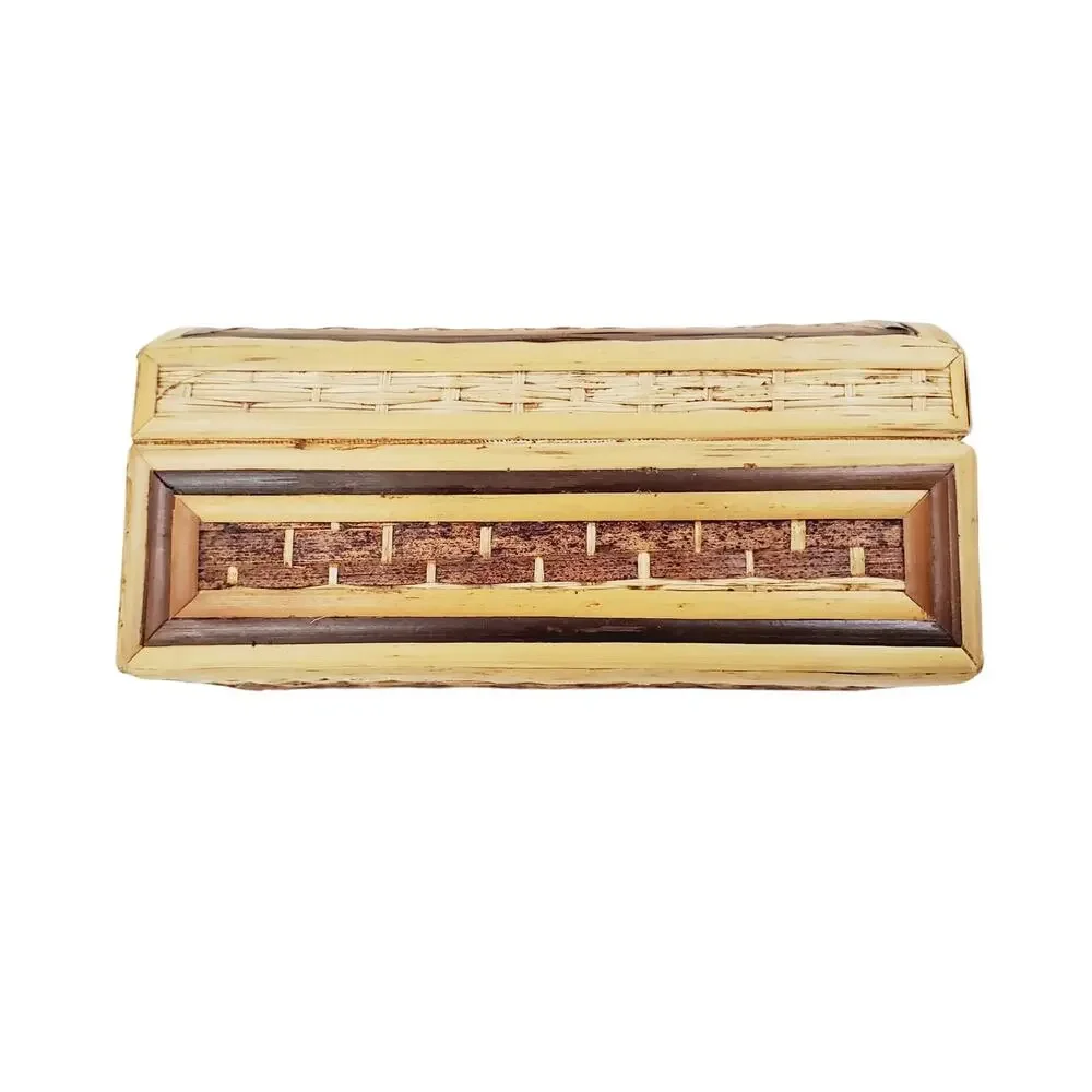 Classic Vintage Asian Boho Chic Bamboo Wicker Rattan Chest Trunk Trinket Box